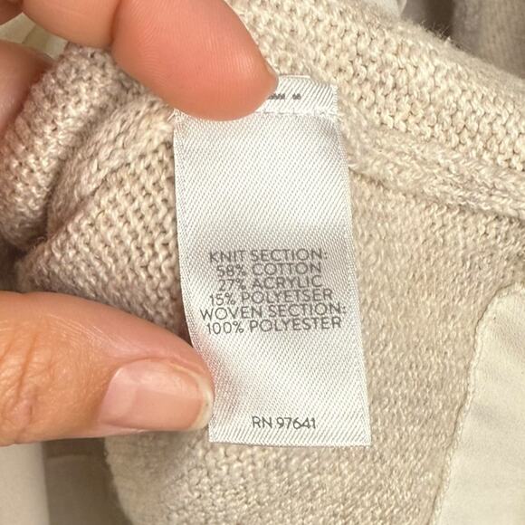 J Jill Contrast Collar Long Sleeve V Neck Knit Beige Oat Sweater Women's L - Picture 4 of 5